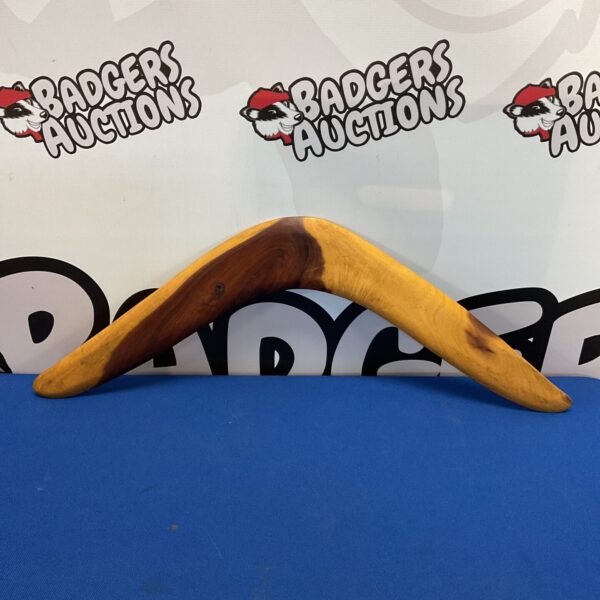 Hand-painted Aboriginal boomerang by Cheeko Ferguson, traditional Australian art.