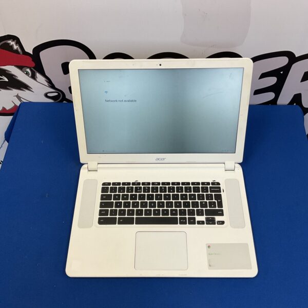 Silver Acer Chromebook CB5-571 laptop open on a desk.
