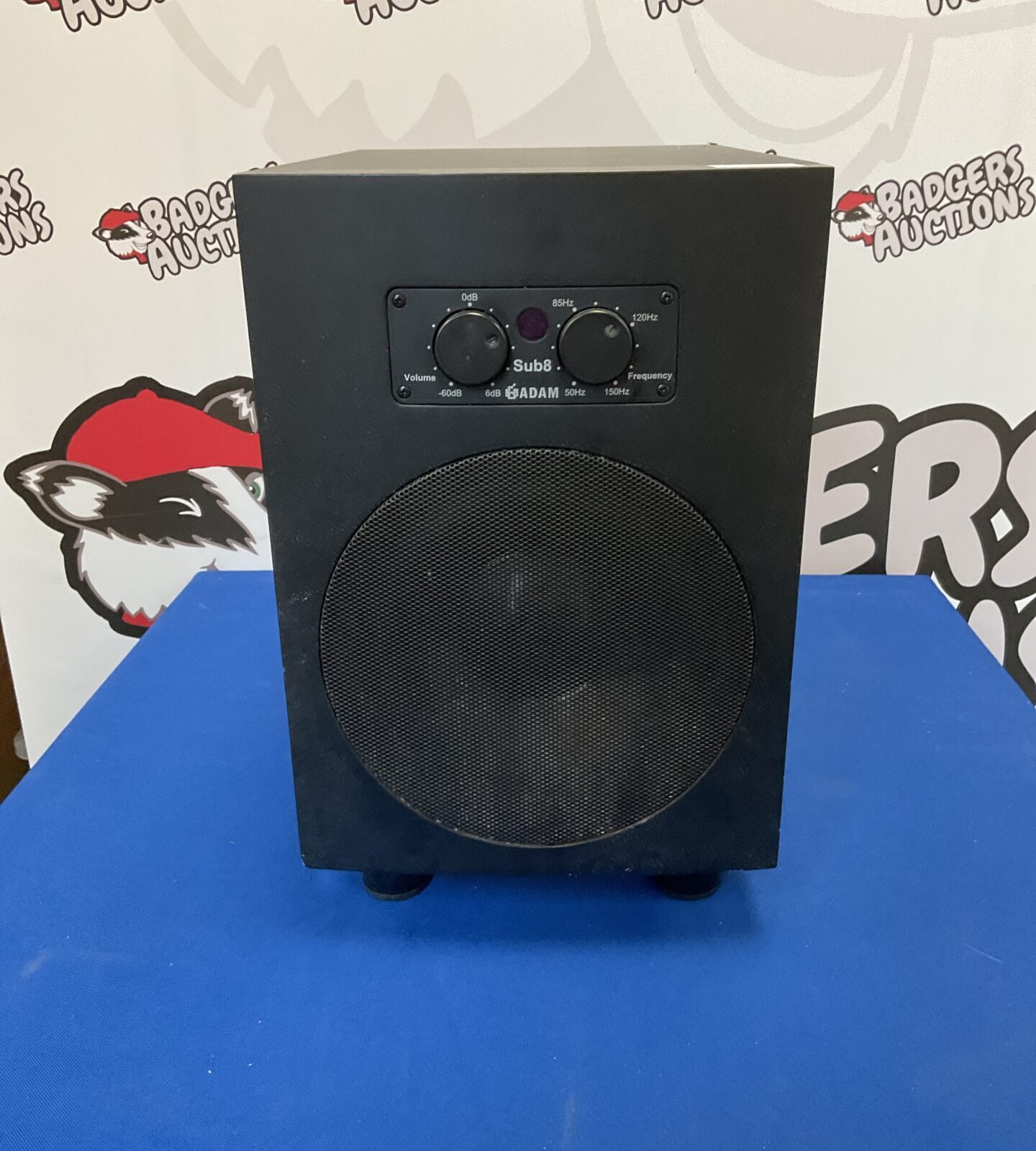 Adam Pro Audio Sub8 subwoofer speaker in a studio setting.