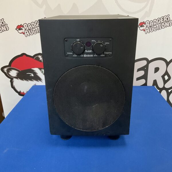 Adam Pro Audio Sub8 subwoofer speaker in a studio setting.