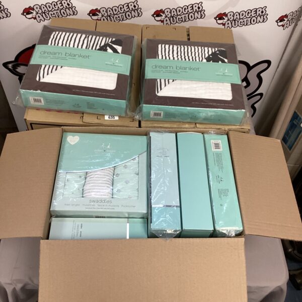 Three sealed boxes of aden & anais baby muslin blankets.