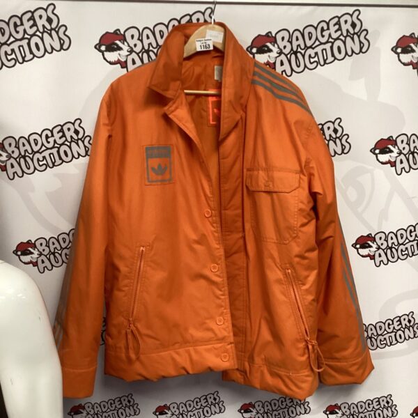 Orange Adidas safety jacket size M with reflective stripes.
