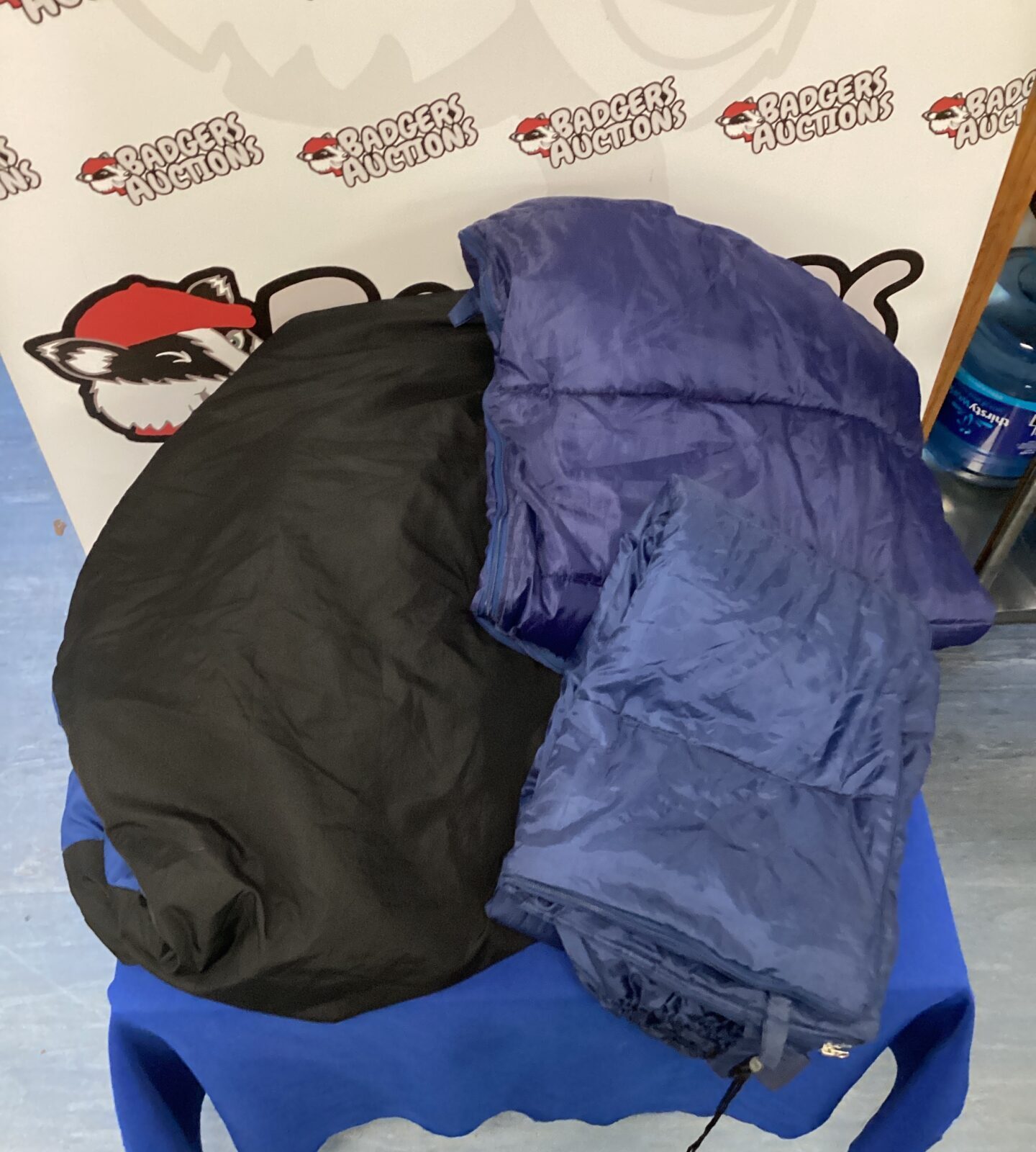 Lot of three adult sleeping bags for camping and travel.