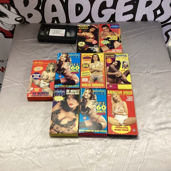 Vintage adult VHS cassette bundle with colourful cover art.