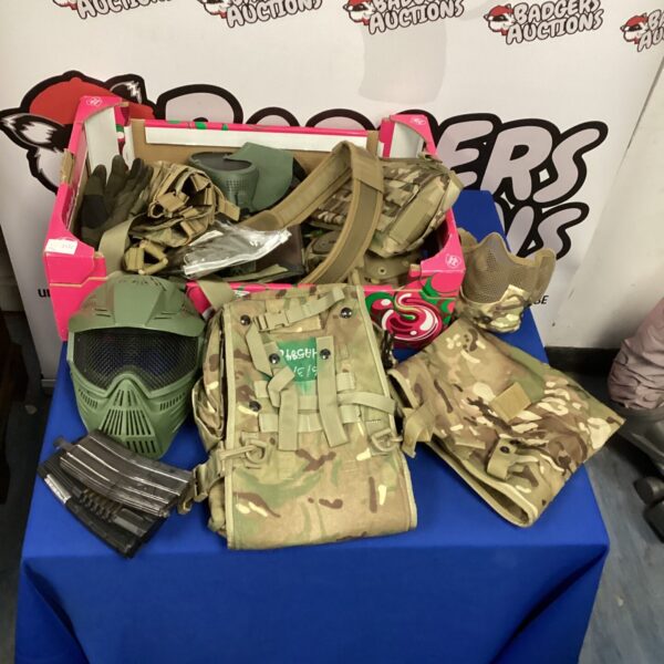Used airsoft padding and accessories lot for tactical gear.