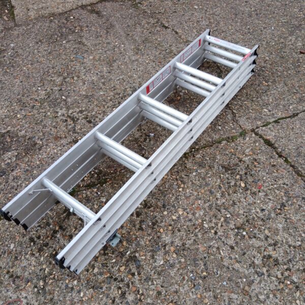 Silver aluminium loft ladder extended for attic access.