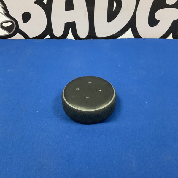 Dark fabric Amazon Alexa Echo Dot smart speaker.