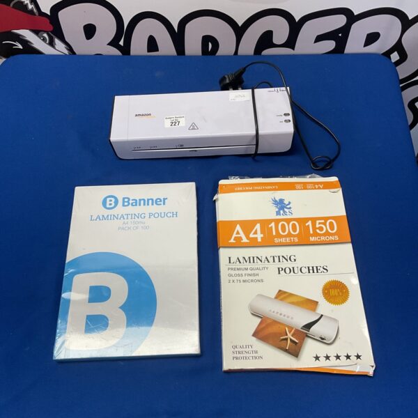 Pack of Amazon Basics A4 laminating pouches for document protection.