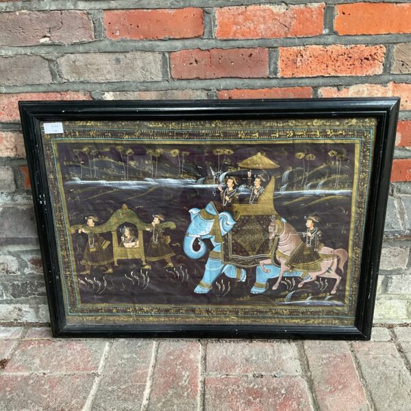 Vintage Anglo Indian painting of a royal procession on textile.