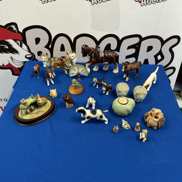 Collection of porcelain animal figurines including a Shire Horse.