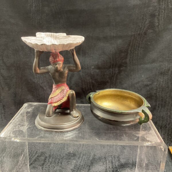 Antique cold painted bronze Blackamoor figurine with bonbon dish.