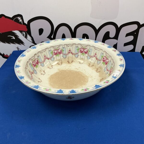 Antique Burslem washing bowl with floral pattern, Victorian pottery.