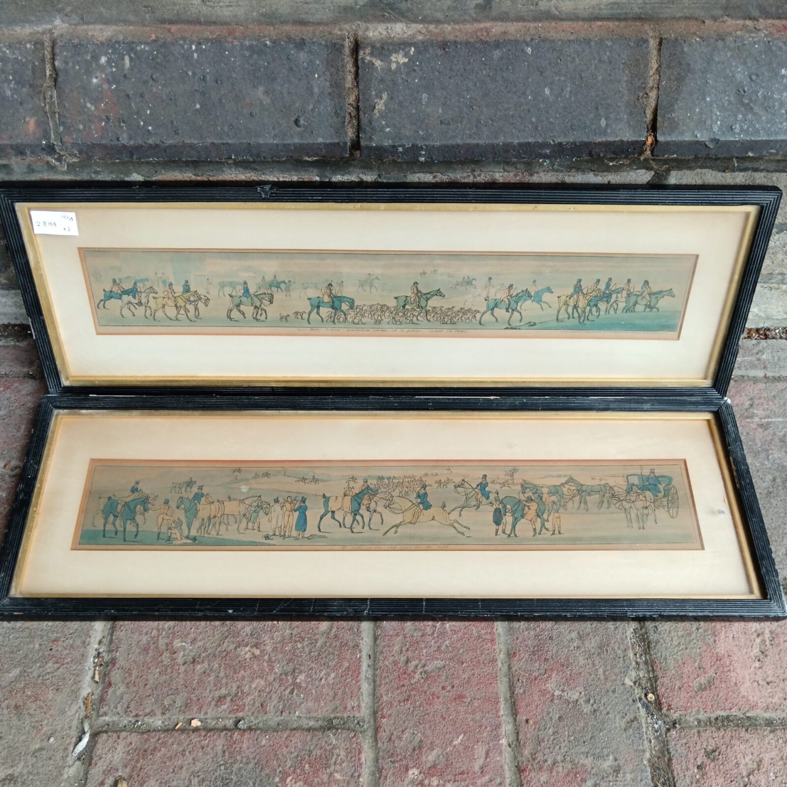 Pair of antique hunt engravings by S & I Fuller depicting a fox hunt scene.