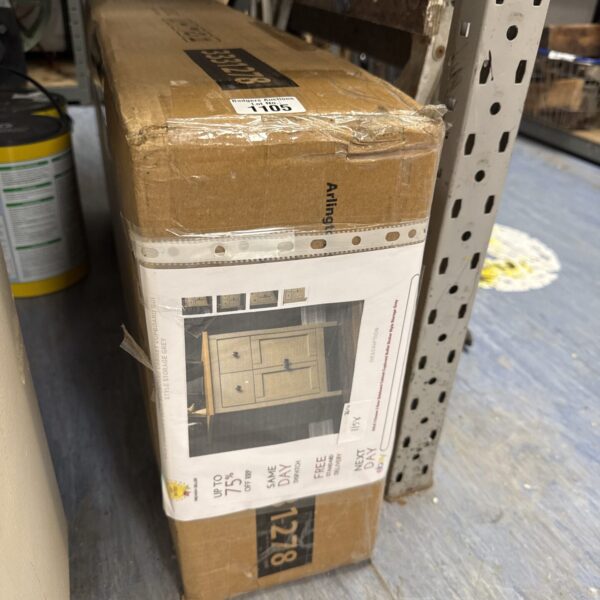 Grey Arlington two-drawer sideboard in original packaging.