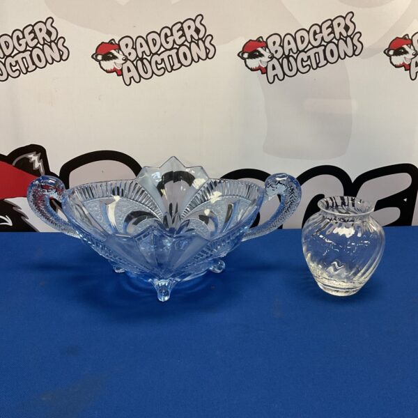 Stunning art deco blue glass set with fish handles.