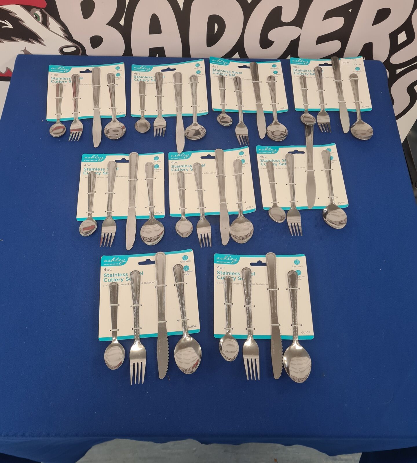 Lot of nine sealed Ashley stainless steel cutlery sets.