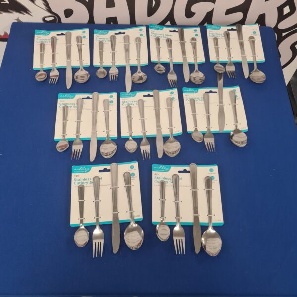 Lot of nine sealed Ashley stainless steel cutlery sets.