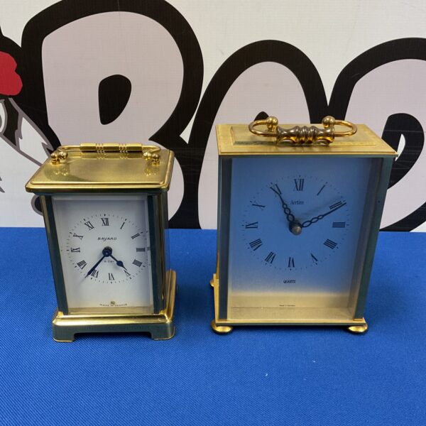 Pair of antique brass carriage clocks by Bayard and Acctim.