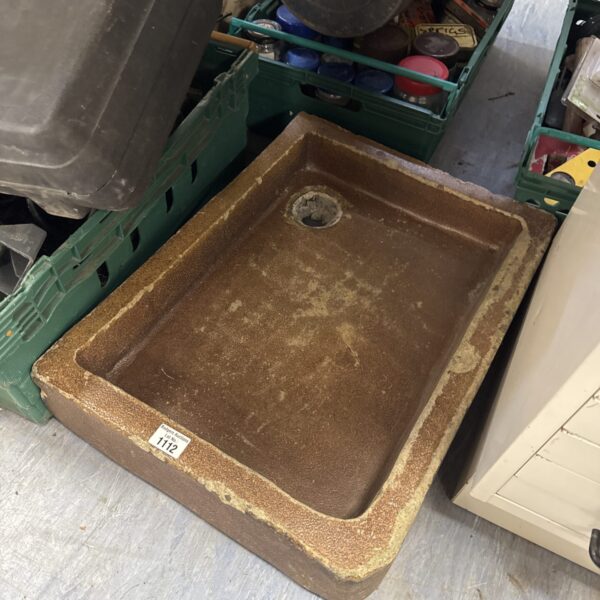 Vintage salt glazed Belfast sink basin for farmhouse kitchens.