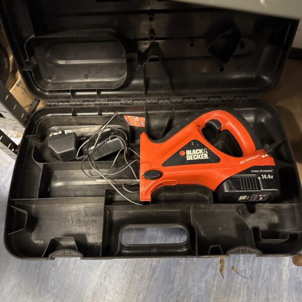 Vintage Black & Decker Scorpion cordless saw in used condition.