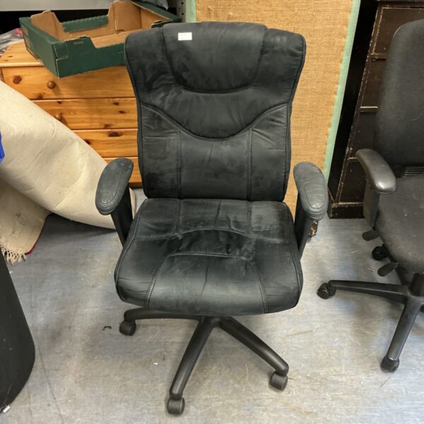Black office chair with high back and swivel base.
