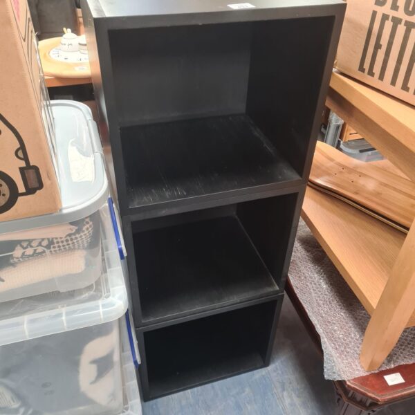 Black vinyl record storage boxes, modern design for music collection.