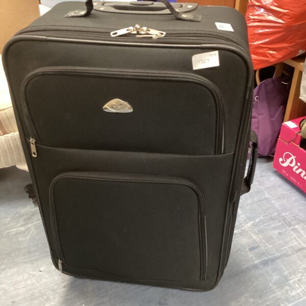Black wheeled suitcase with extendable handle for convenient travel.