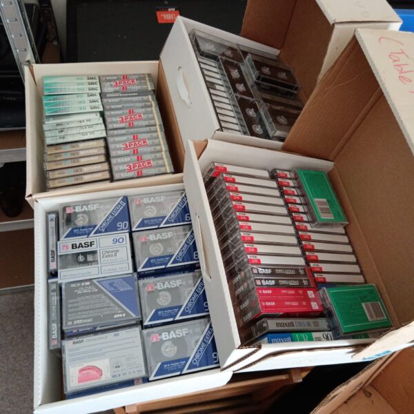 Lot of sealed blank audio cassette tapes for vintage recording.