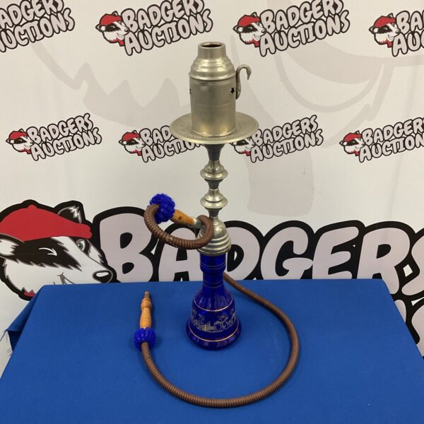 Stylish blue glass and aluminium hookah pipe for shisha smoking.
