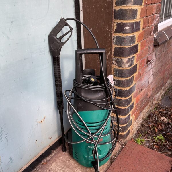 Bosch Aquatek 120 pressure washer for garden and driveway cleaning.