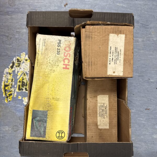Vintage Bosch PSS 230 orbital sander with attachments.