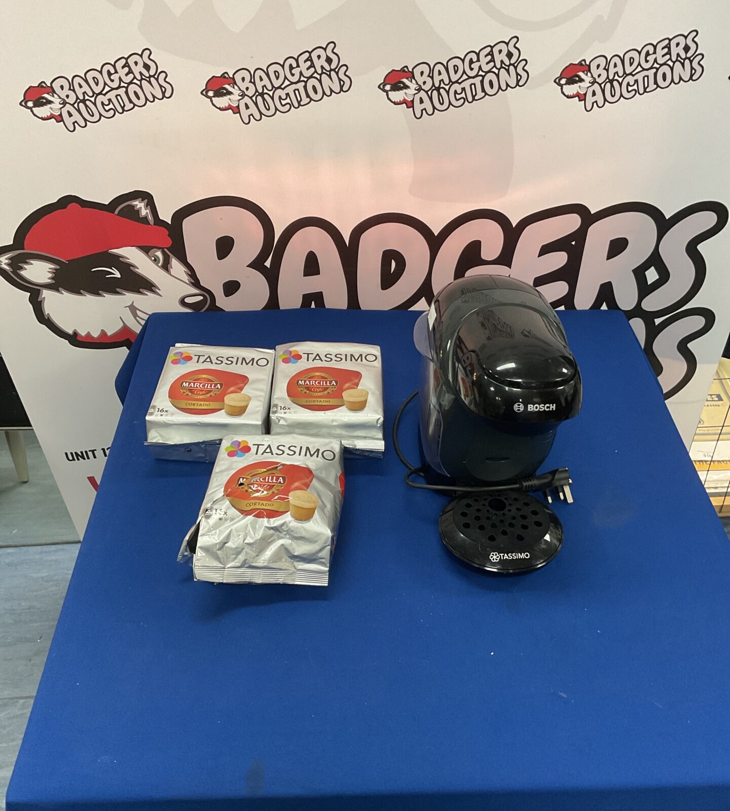 Bosch Tassimo coffee machine with Marcilla pods for single-serve brewing.