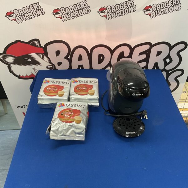 Bosch Tassimo coffee machine with Marcilla pods for single-serve brewing.