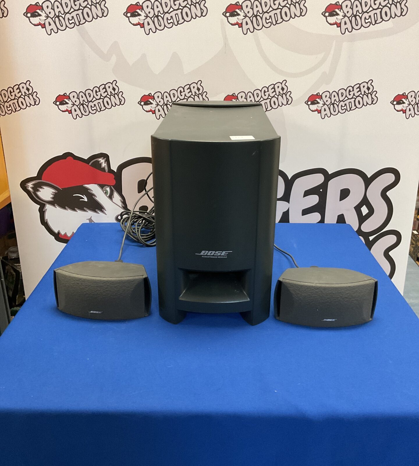 Black Bose Acoustimass module subwoofer for home audio systems.
