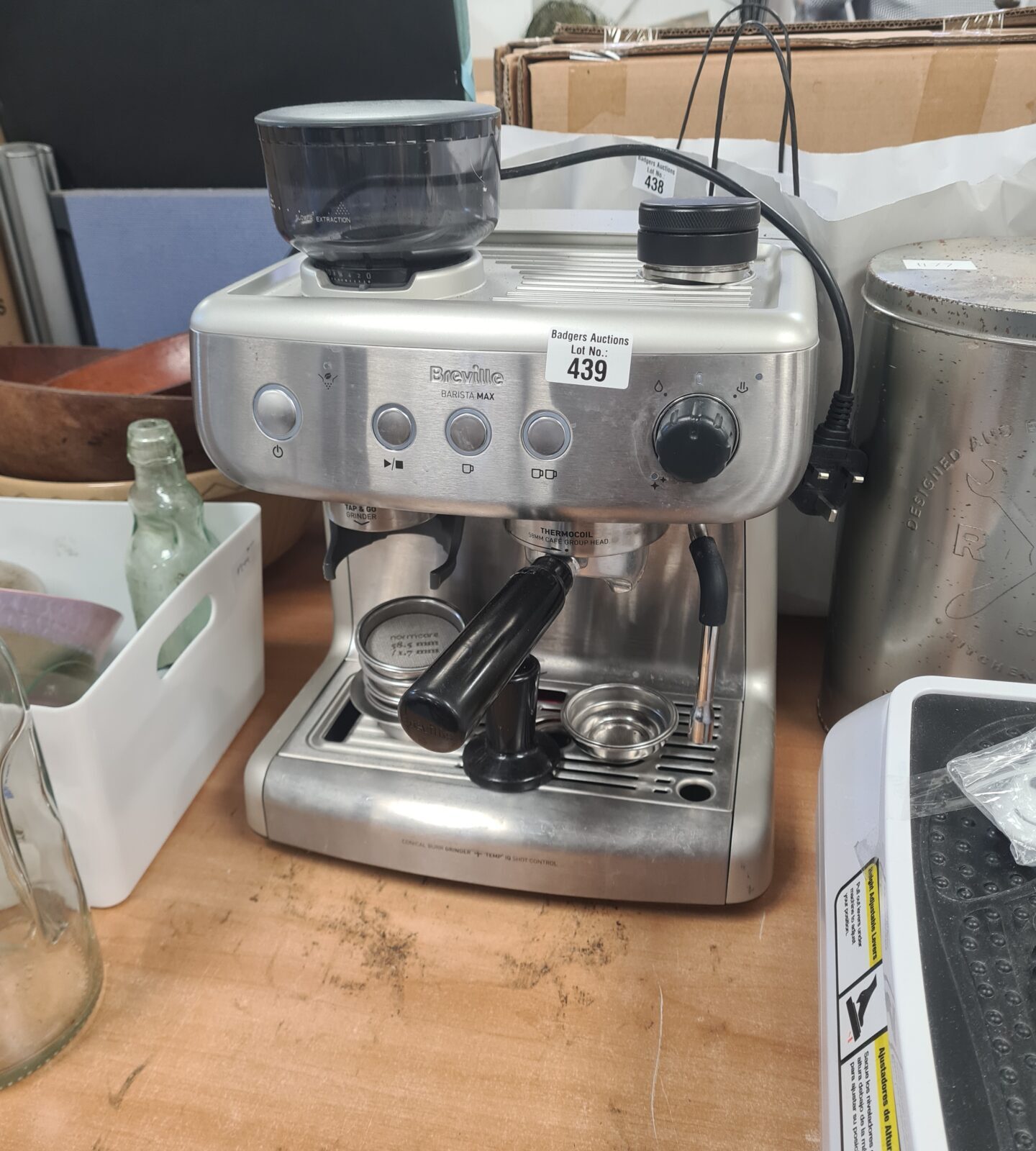 Stainless steel Breville Barista Max coffee machine for home use.