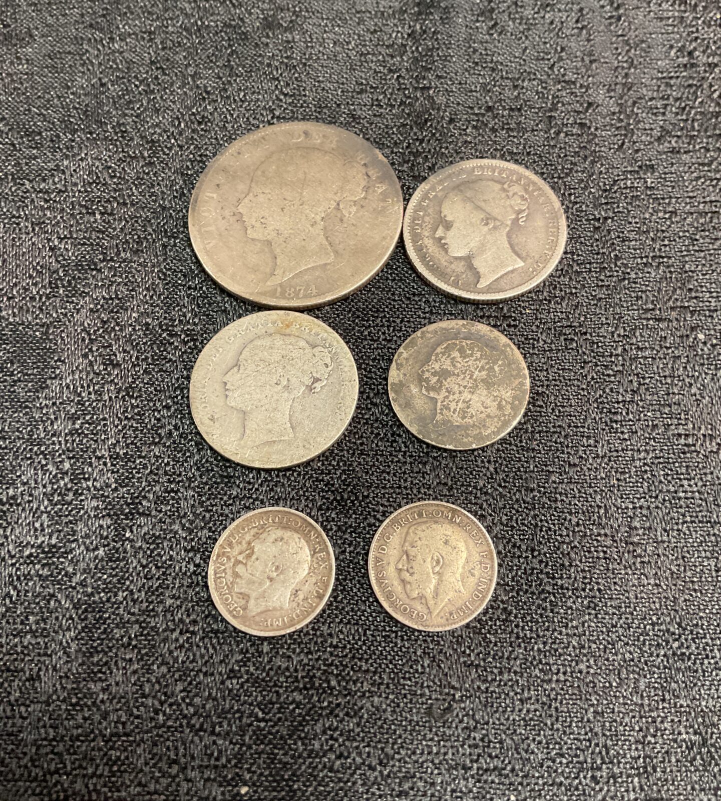 Circulated British silver coins lot, pre-1967, for collectors.