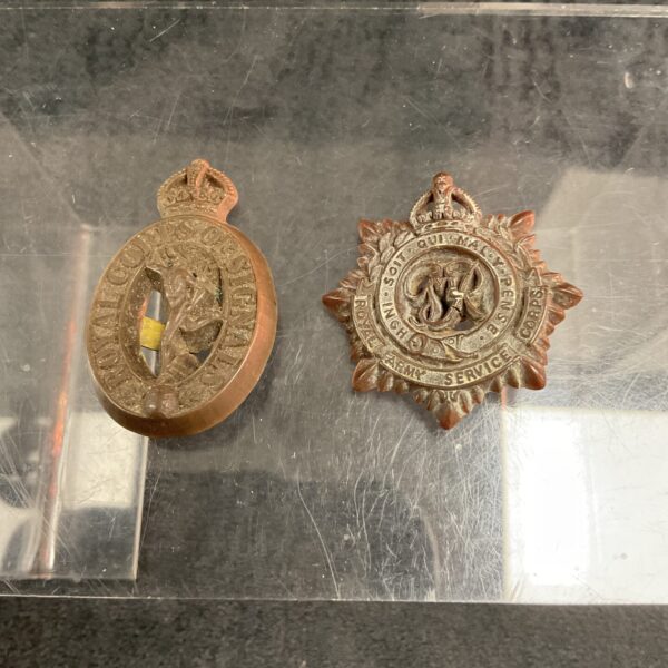 WWII British Royal Corps of Signals cap badge, vintage military insignia.