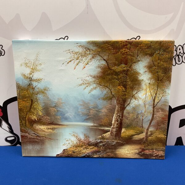 Signed Cafieri oil painting of an autumnal river landscape scene.