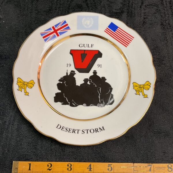 Caroline China Gulf War commemorative plate with soldier design.