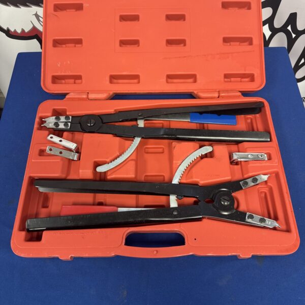 Heavy duty 20 inch circlip pliers set in open case.