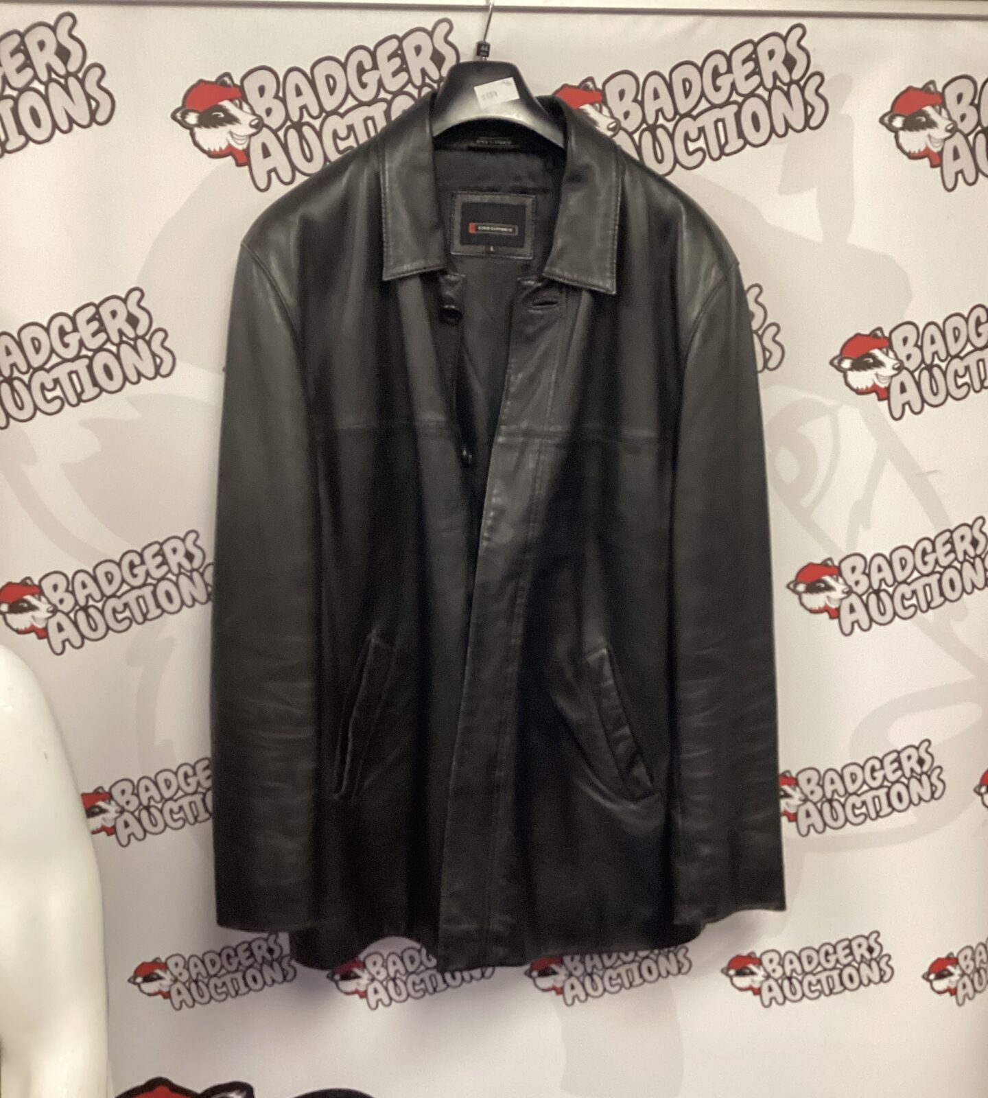 Black Ciro Citterio leather jacket size L, stylish designer menswear.