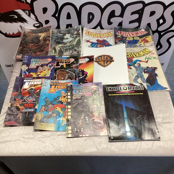 Vintage comic book bundle featuring Godzilla, Spiderman and Marshal Law.