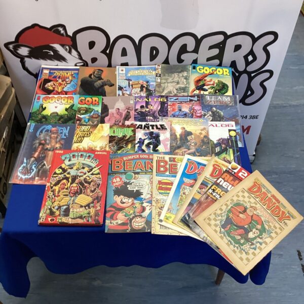 Vintage 1982 comic bundle featuring Dandy, Beano, and 2000AD annuals.