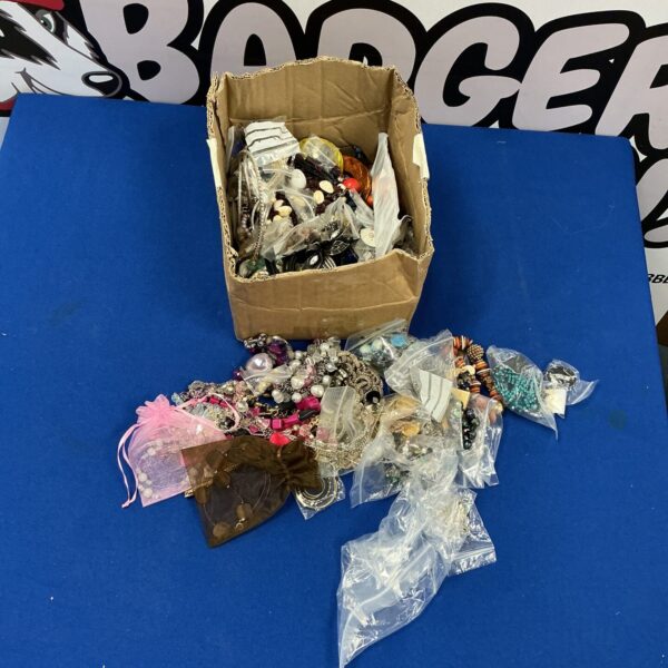 Colourful costume jewellery lot with necklaces, bracelets and earrings.