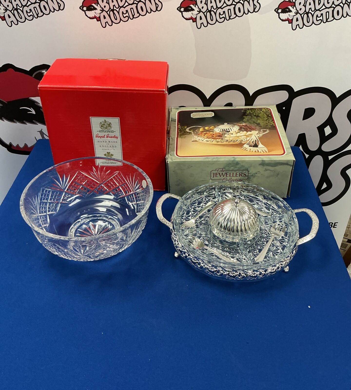 Vintage crystal salad bowl with silver plate stand for serving.