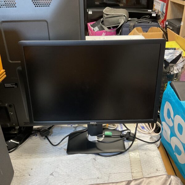 Black Dell computer monitor on a desk, ideal for PC use.