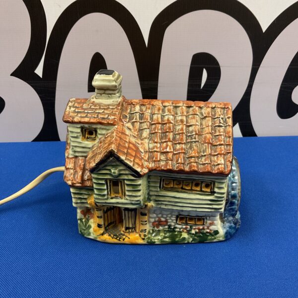 Vintage Derek Fowler pottery table lamp with watermill design.