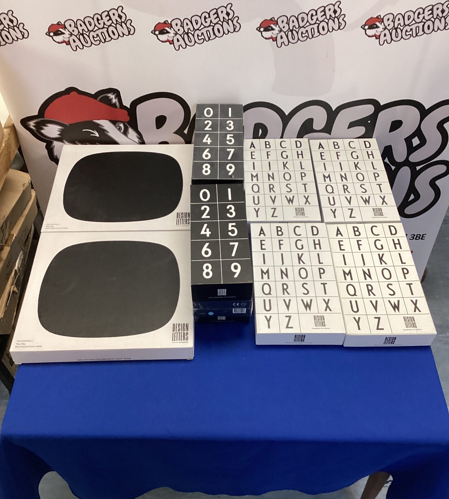 Design Letters bundle with alphabet tiles, numbers, and a vintage television tray.