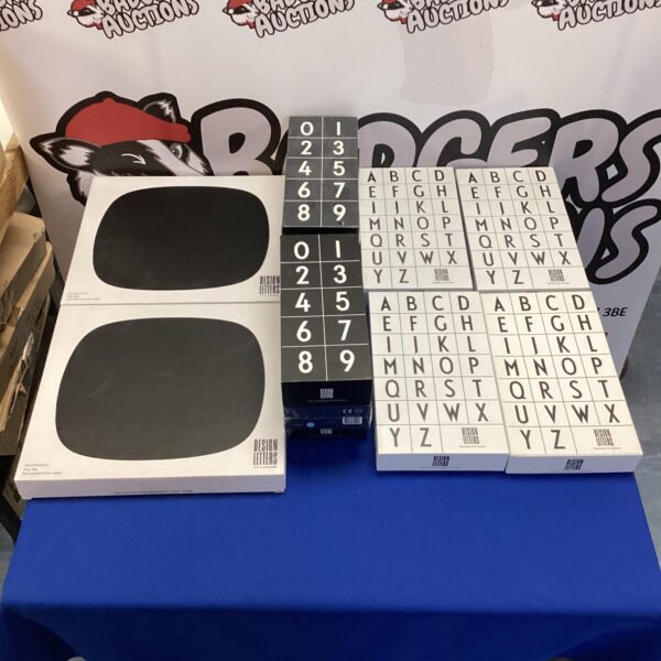 Design Letters bundle with alphabet tiles, numbers, and a vintage television tray.
