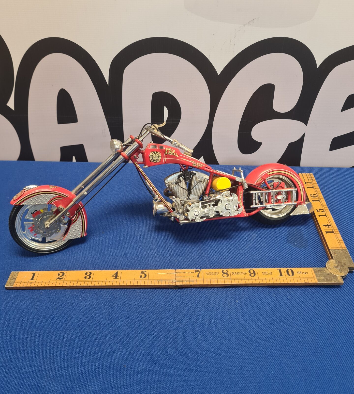 Detailed diecast motorcycle model inspired by New York Fire Department.
